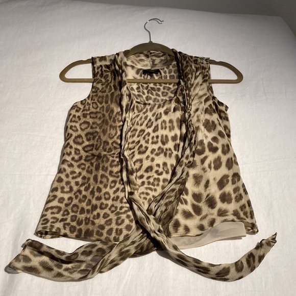 Talbots leopard sleeveless blouse bowtie cami 4P - Picture 5 of 16